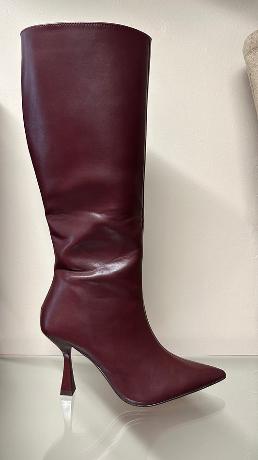 Wine Leatherette Knee High Boots
