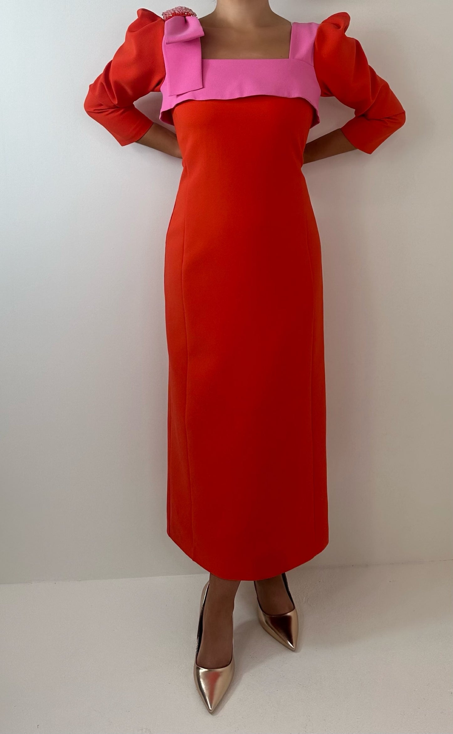 Natayla Pink & Orange Midi Dress