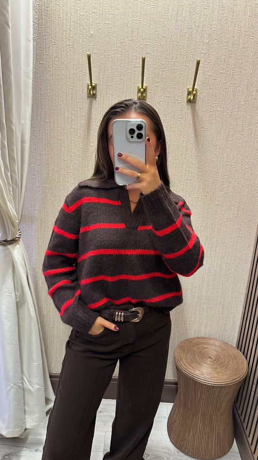 Brown & Red Polo Knit