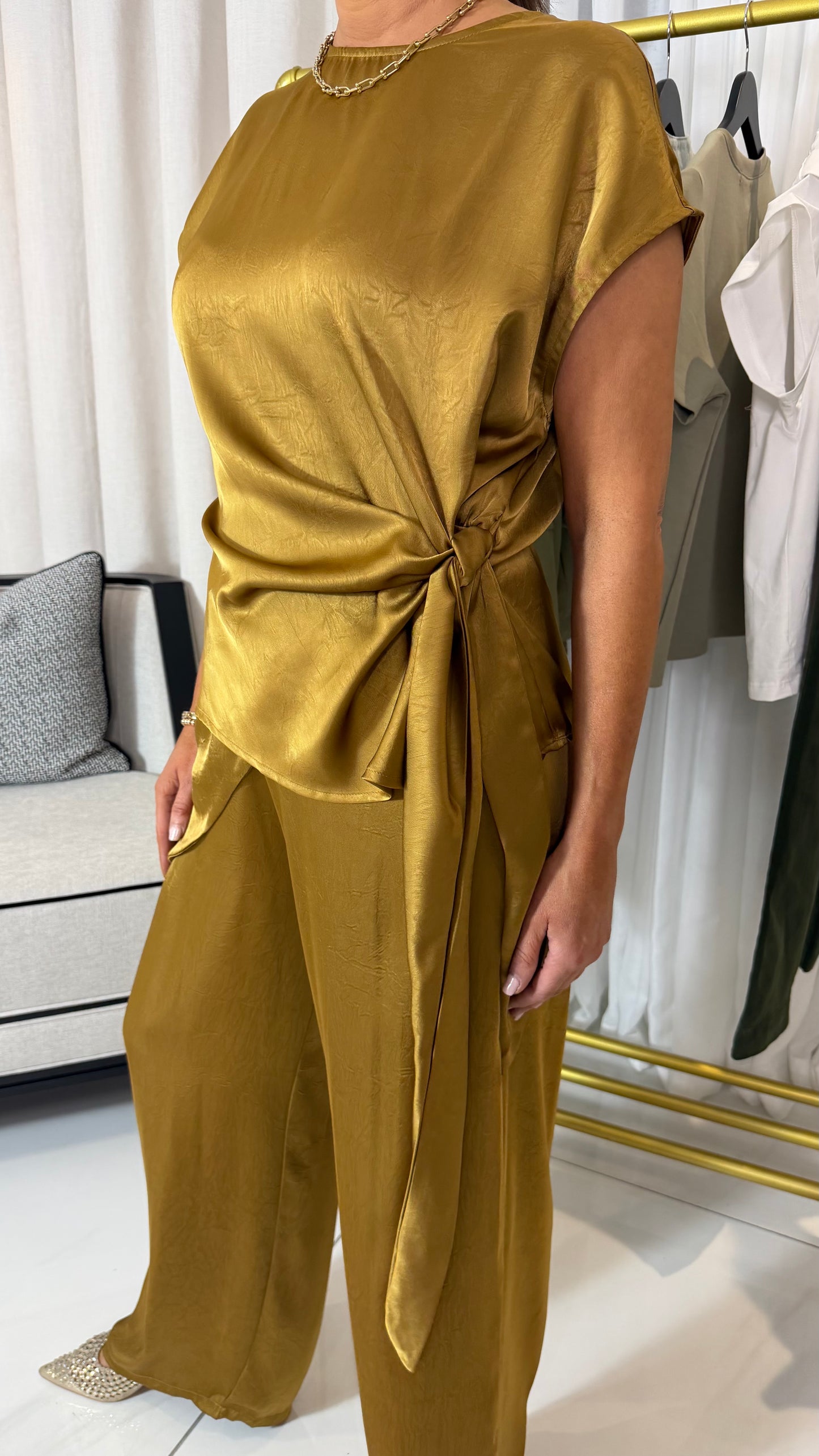 Golden Khaki Satin Top