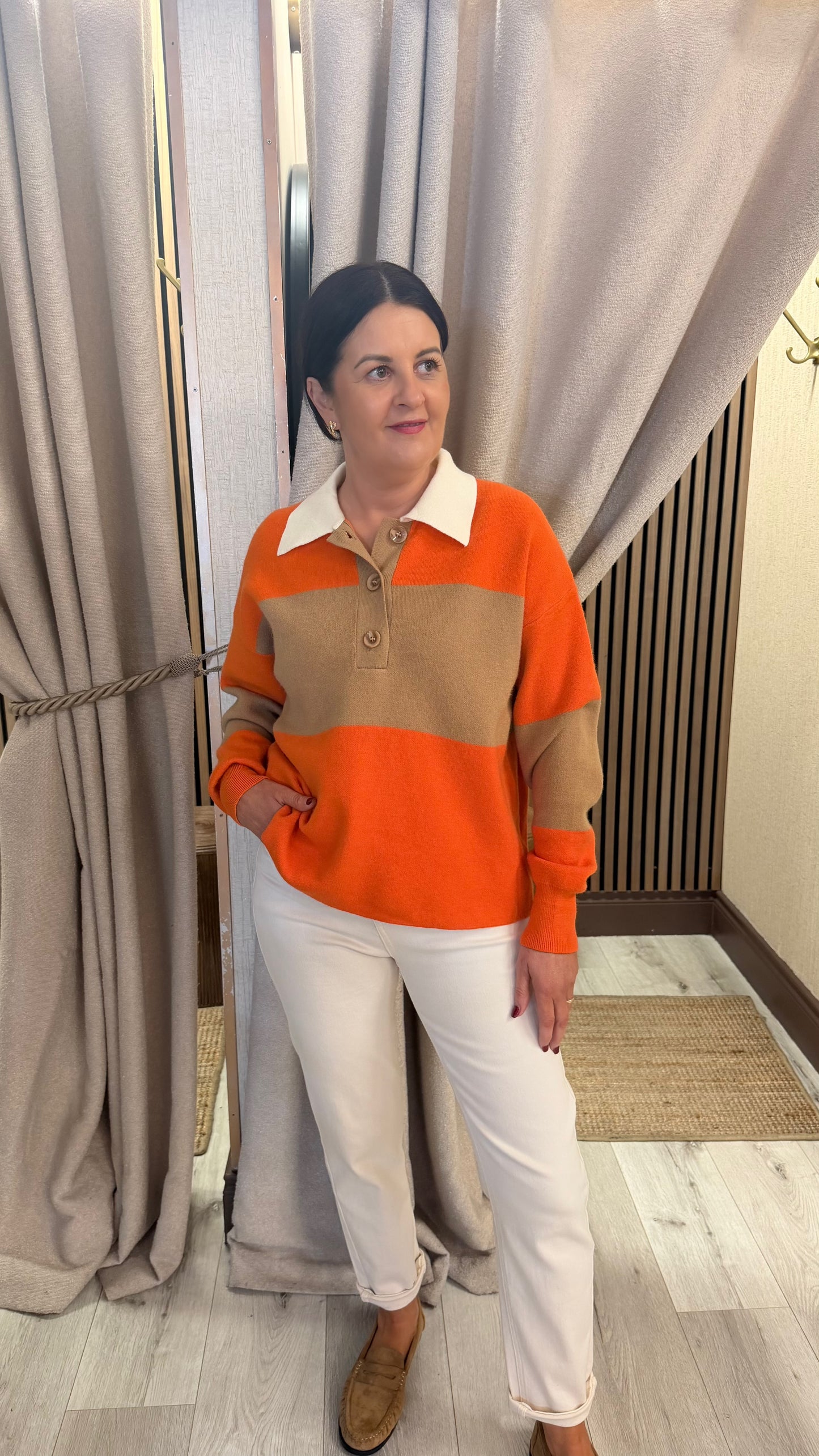 Orange & Tan Polo Knit
