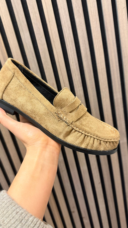 Camel Faux Suede Loafers