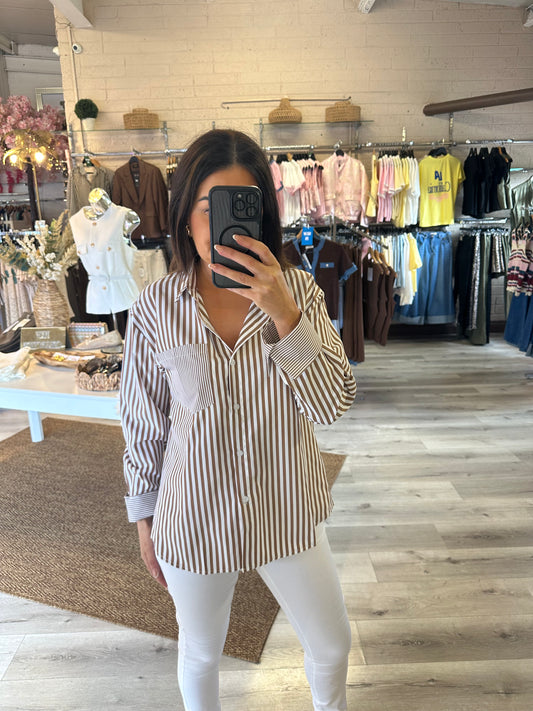 White & Tan Striped Shirt