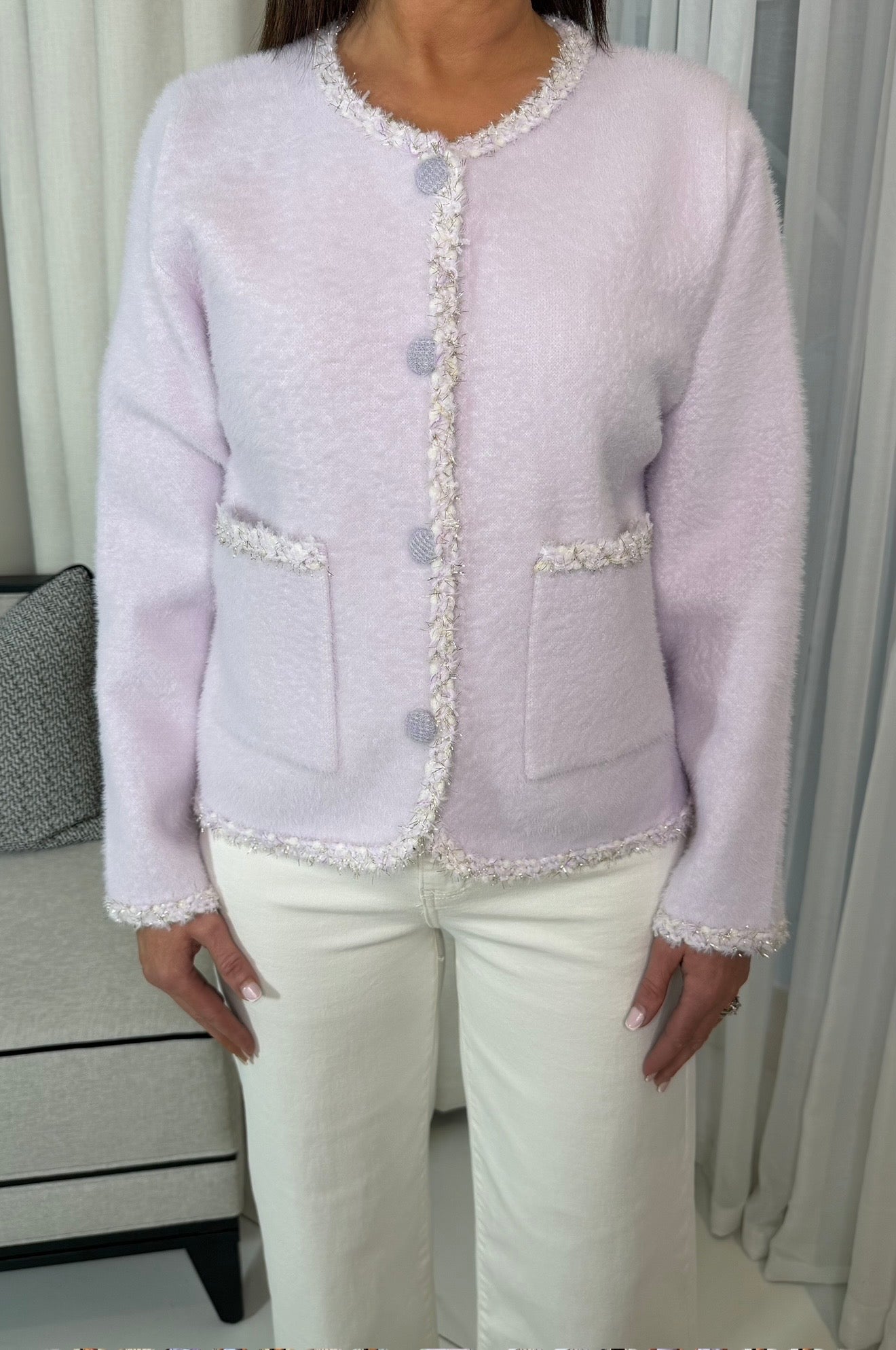 Lilac Square Pocket Cardigan
