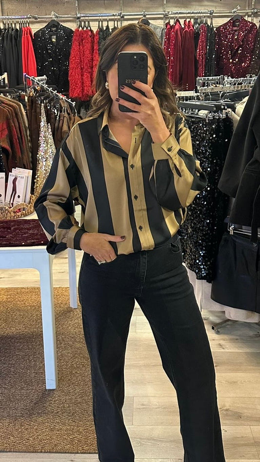 Black & Camel Satin Shirt