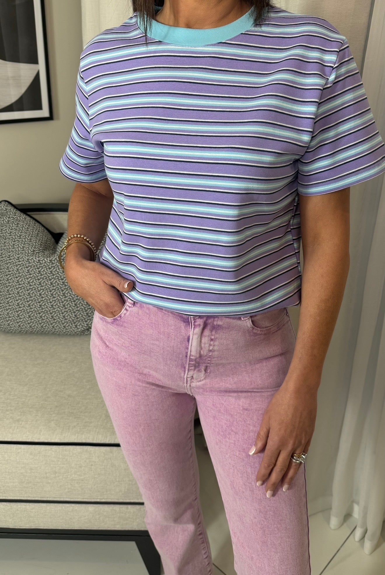 Lilac & Turquoise Striped T-Shirt