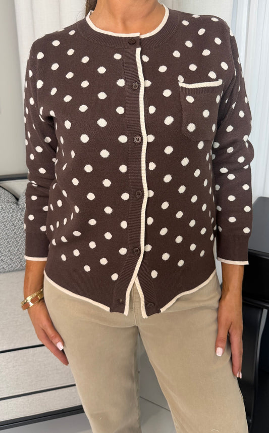 Brown & Cream Polka Dot Cardigan