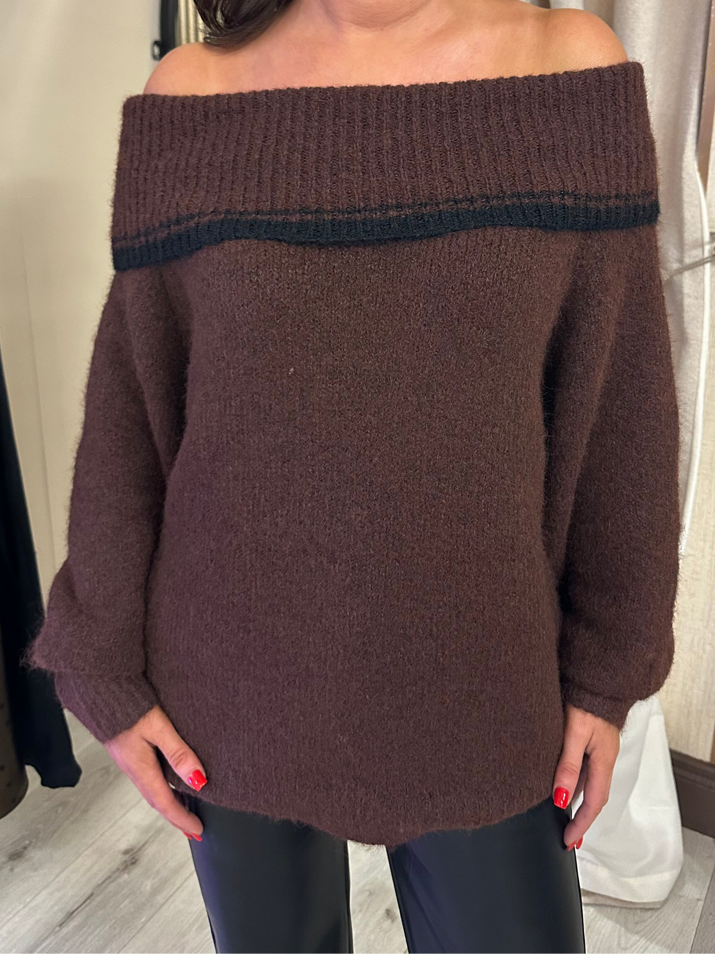 Brown Knit with Black Trim