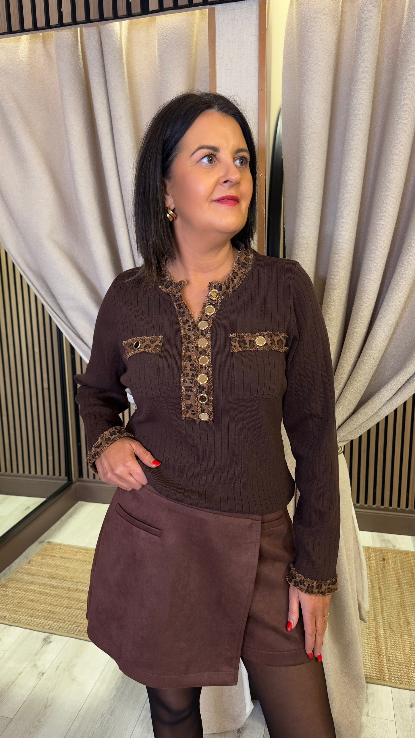 Brown Faux Suede Skort