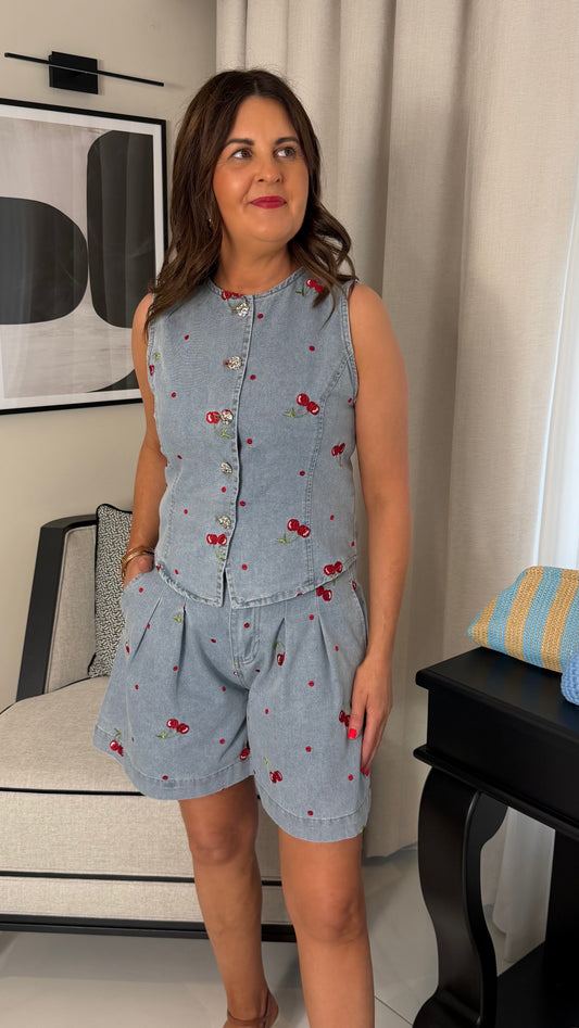 Cherry Denim Waistcoat