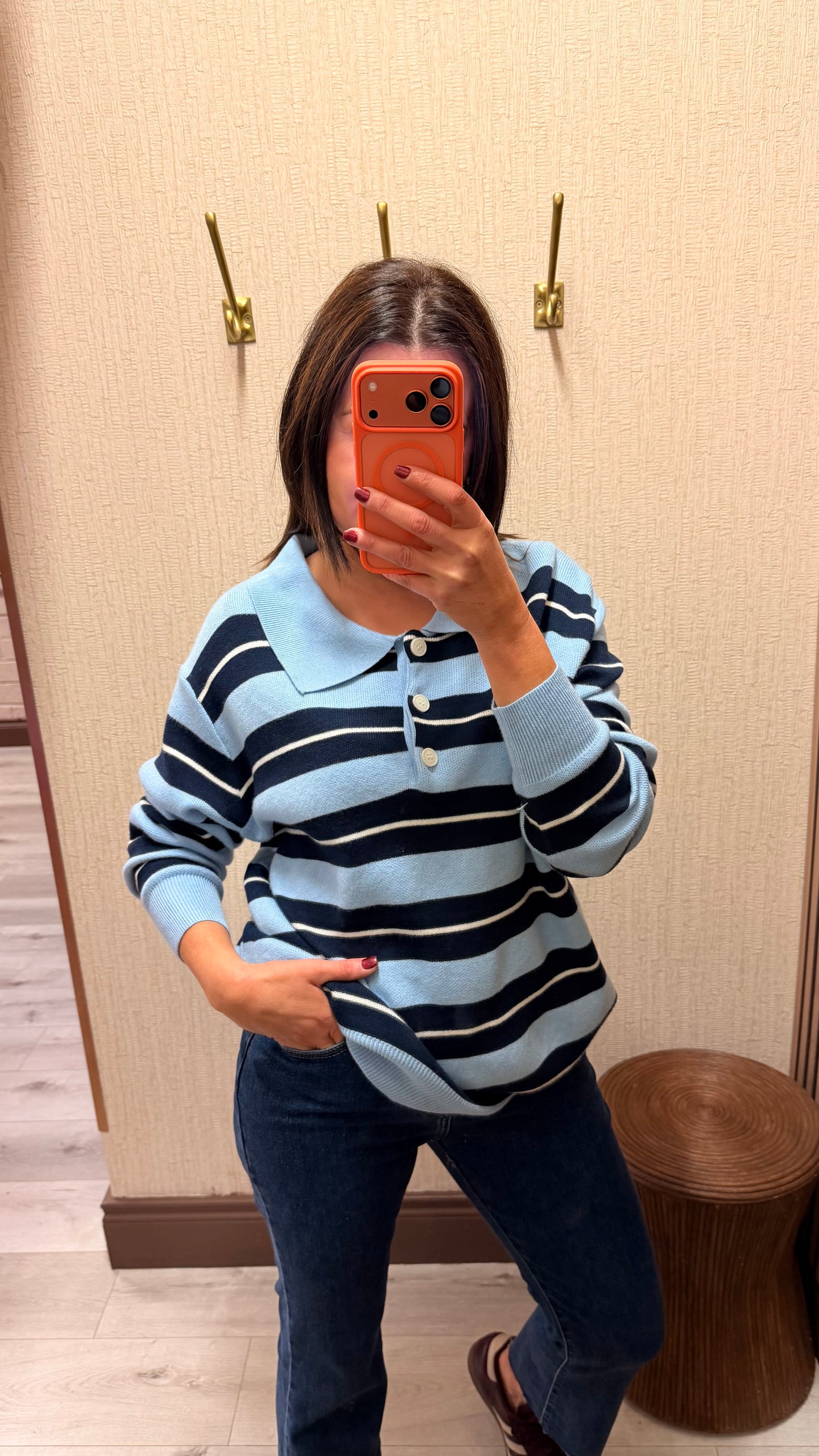 Blue & Navy Striped Polo