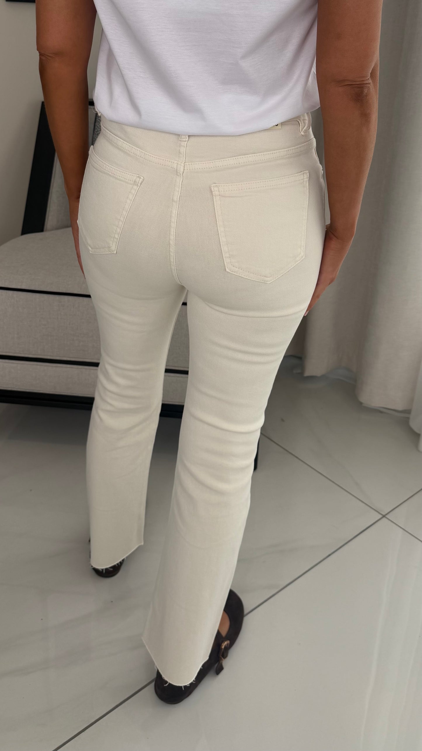 Cream Cropped Jeans with Plait Detail