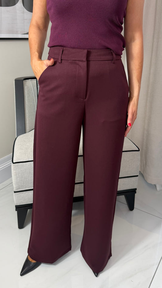 Wine Wide-Leg Trousers