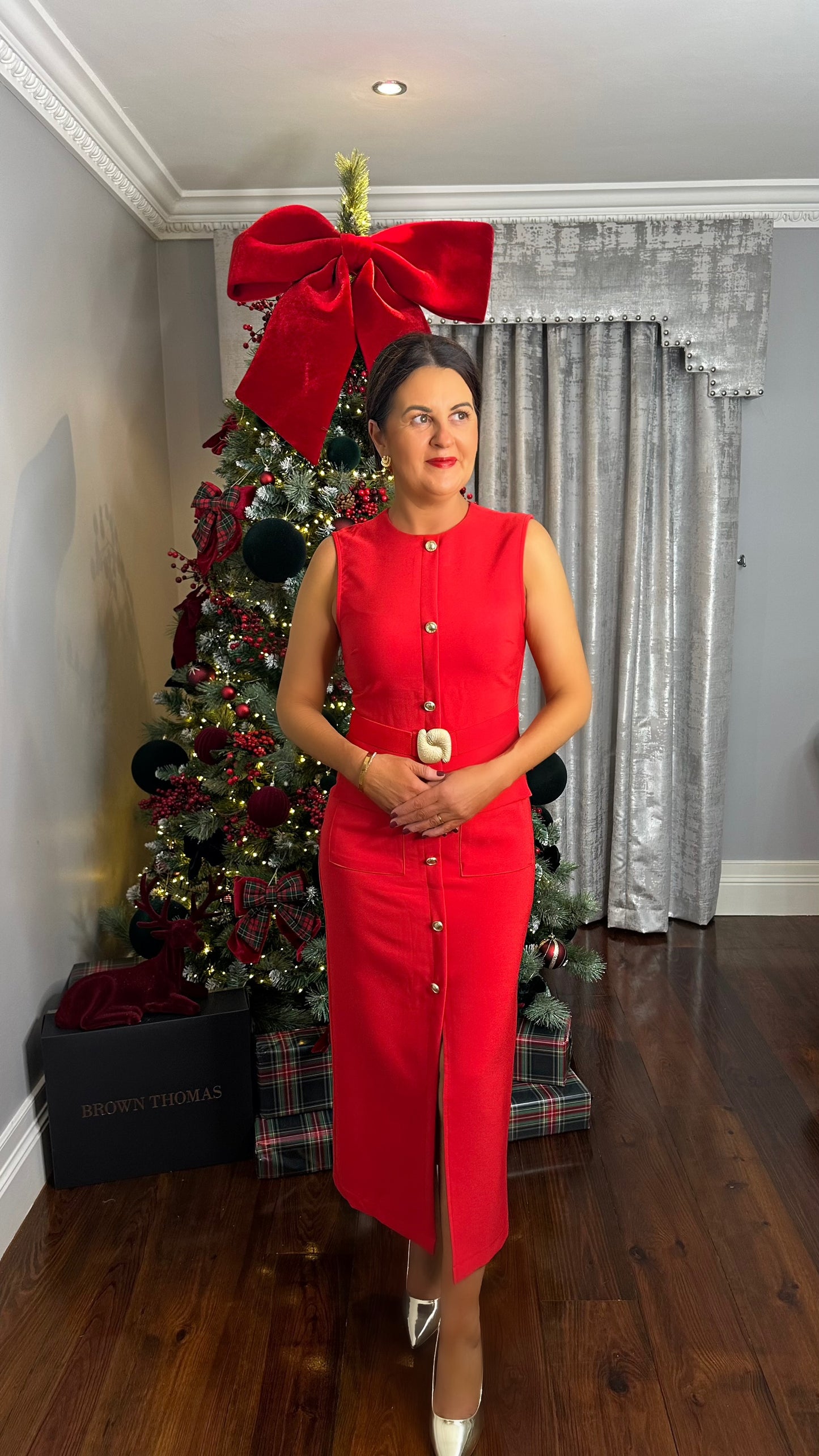 Red Belted Midi Dress