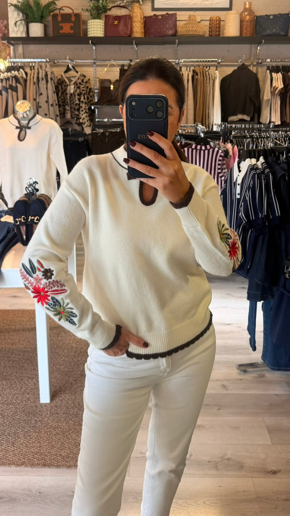 Cream Sweater with Embroidery Detail