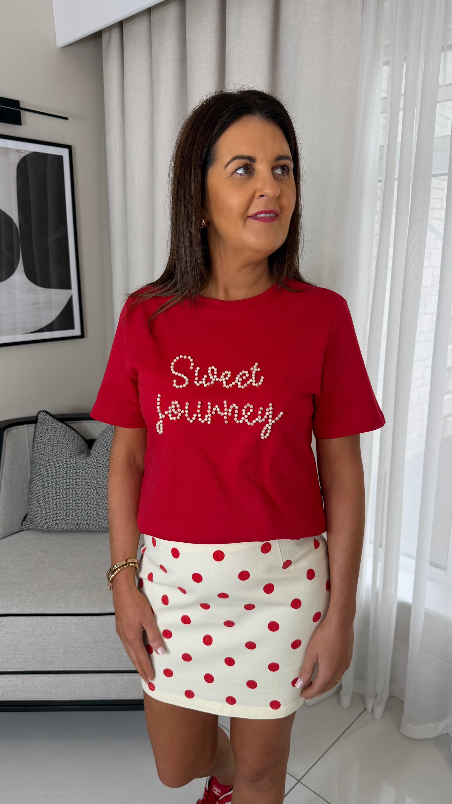 Red Pearl Detail T-Shirt