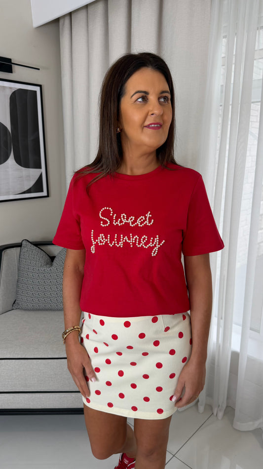 Red Pearl Detail T-Shirt