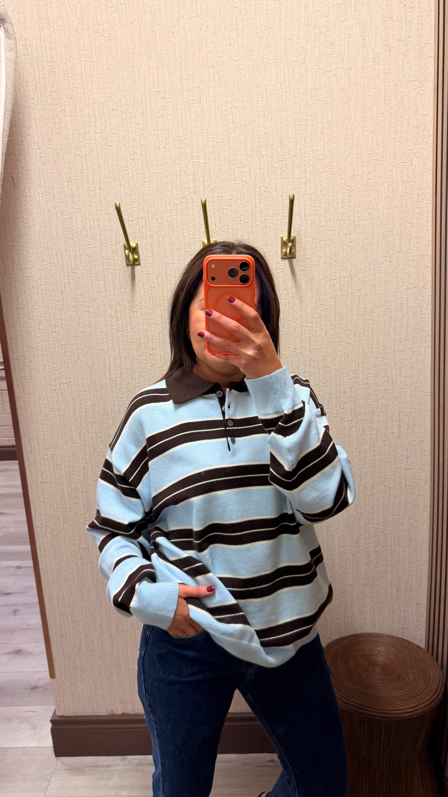 Blue & Brown Striped Polo