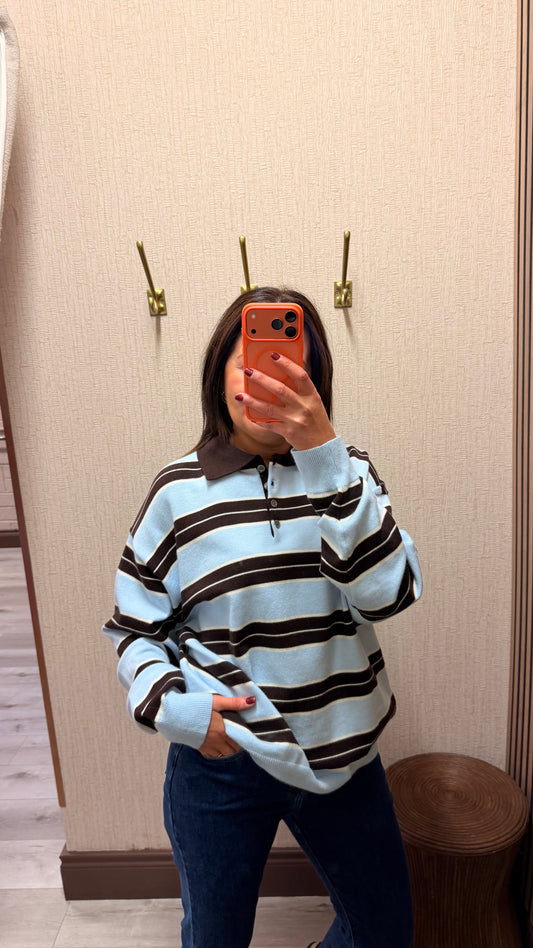 Blue & Brown Striped Polo