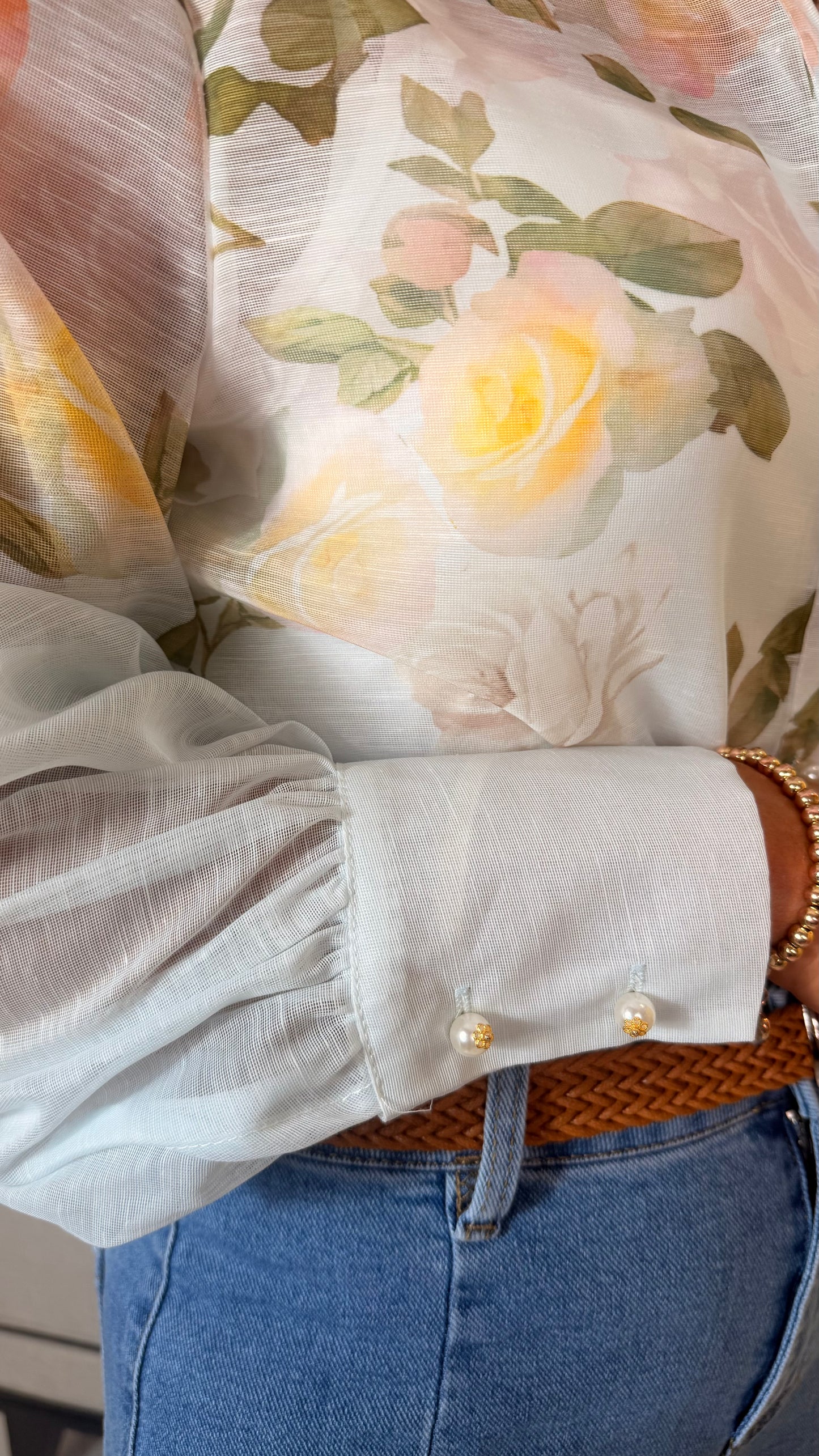 Floral Blouse with Pearl Detail